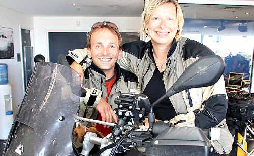 German motorcyclists Jens and Kati Witte stop over on the Sunshine Coast. German motorcyclists Jens and Kati Witte stop over on the Sunshine Coast.